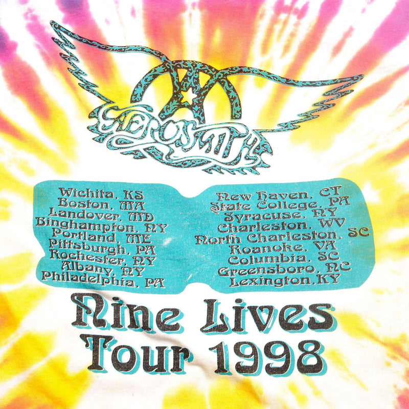 VINTAGE TIE DYE AEROSMITH NINE LIVES TOUR TEE SHIRT 1998 SIZE LARGE MADE IN USA
